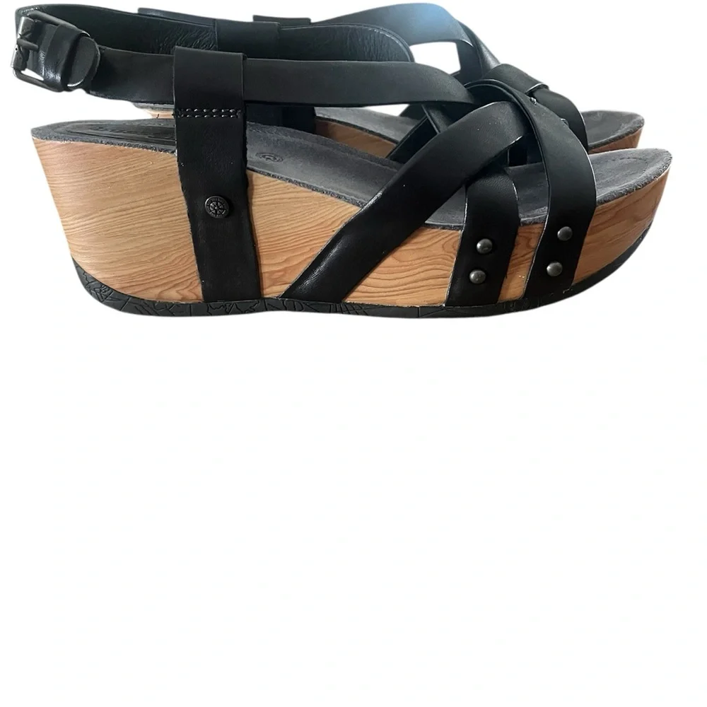 Bussola Black and Tan Wedge Sandals size 40 (10) - Picture 2 of 6